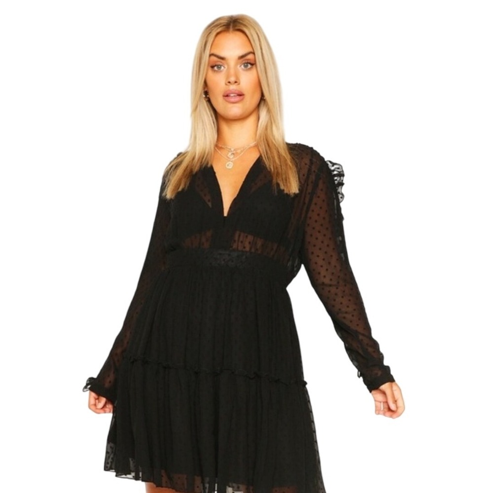 Boohoo Sheer Fairygoth Womens size 24 Chiffon Empire Ruffle Whimsigoth Emo Dress